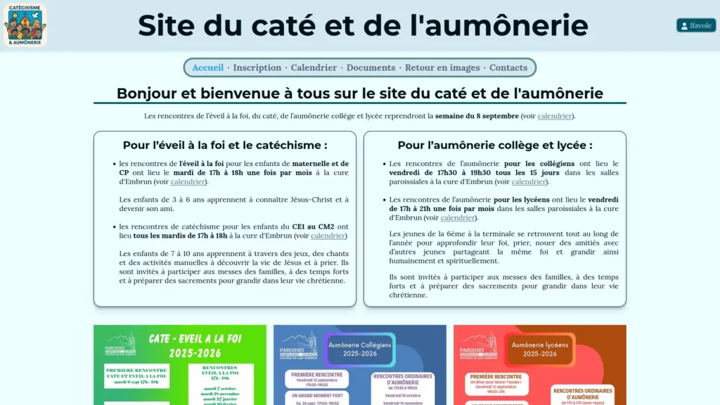 Page d'accueil du site du catéchisme et de l'aumônerie