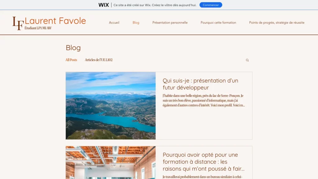 Liste des articles sur le site Wix