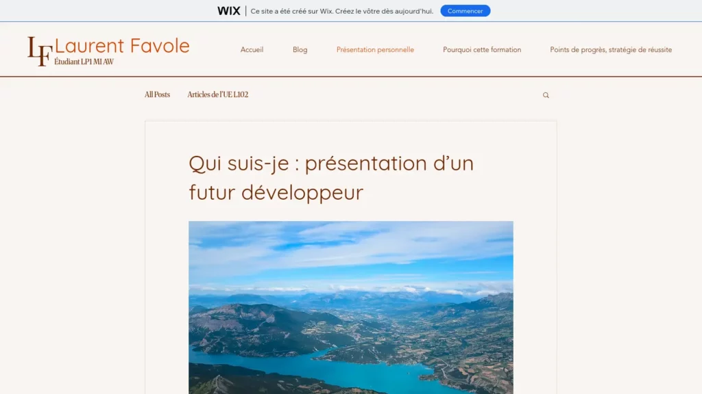 Article « Qui suis-je : présentation d'un futur développeur » sur le site Wix